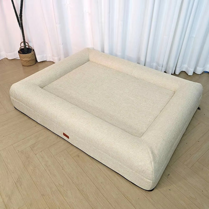 Detachable Four-Season Pet Bed | Rectangular Linen Kennel for Cats & Dogs | Removable Washable Cover | Sponge Filled Pet Nest