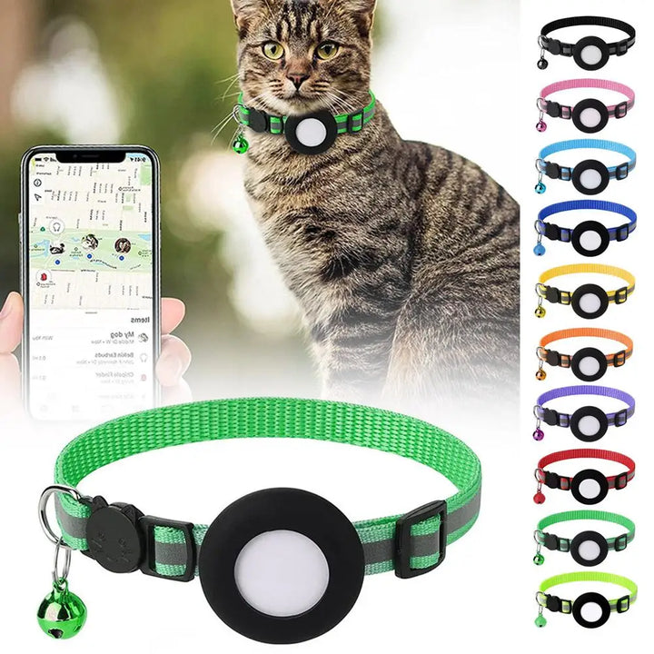 Airtag Case Collar for Cats & Dogs | Reflective Anti-Lost Tracker Collar | With Bell & Lights | Durable Nylon Pet Accessories