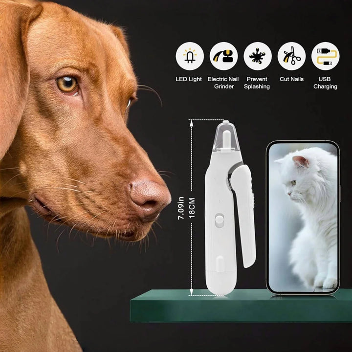 Pet Nail Clippers & Grinder | Quiet Nail Grinder with 2 LED Lights | Stainless Steel Grooming Tool for Dogs & Cats | Pet Nail Care