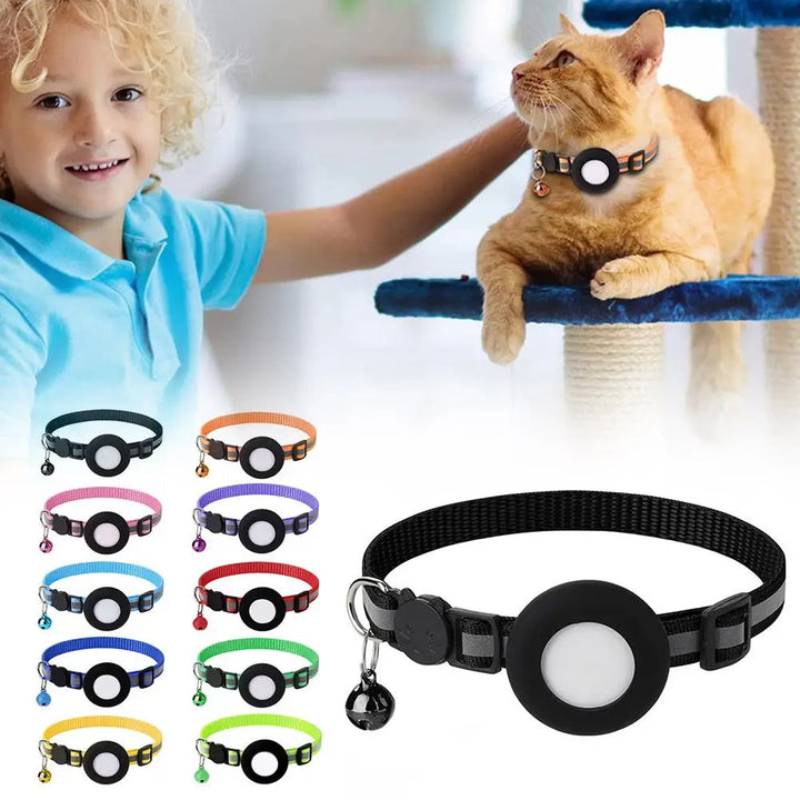 Airtag Case Collar for Cats & Dogs | Reflective Anti-Lost Tracker Collar | With Bell & Lights | Durable Nylon Pet Accessories