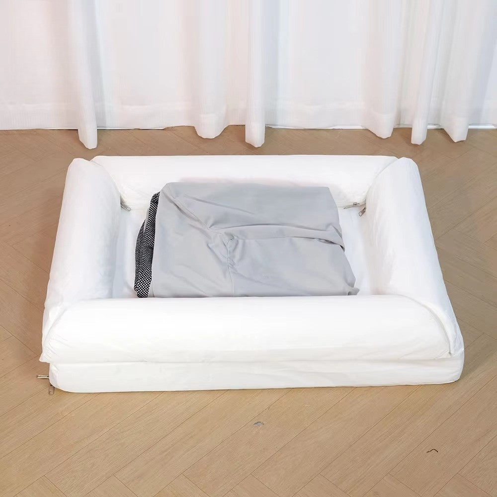Detachable Four-Season Pet Bed | Rectangular Linen Kennel for Cats & Dogs | Removable Washable Cover | Sponge Filled Pet Nest