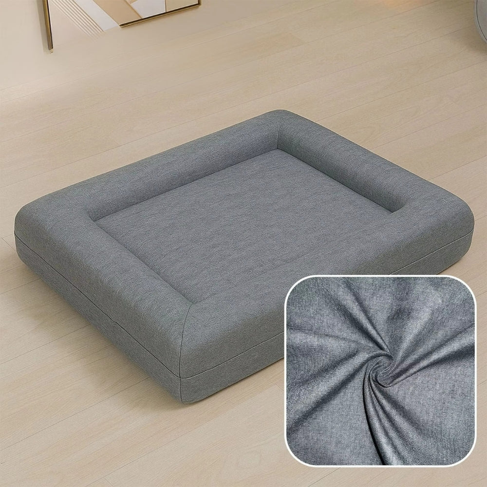 Detachable Four-Season Pet Bed | Rectangular Linen Kennel for Cats & Dogs | Removable Washable Cover | Sponge Filled Pet Nest