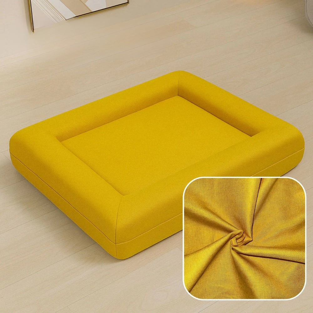 Detachable Four-Season Pet Bed | Rectangular Linen Kennel for Cats & Dogs | Removable Washable Cover | Sponge Filled Pet Nest