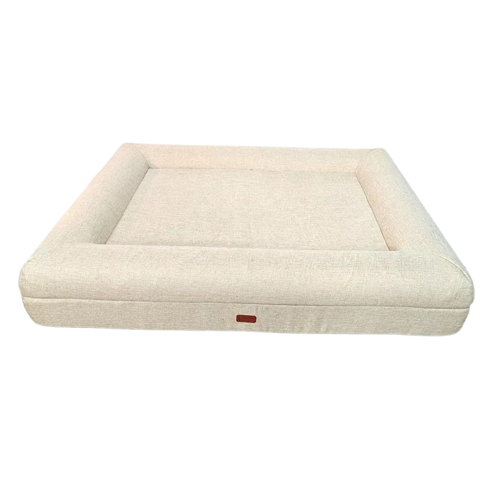 Detachable Four-Season Pet Bed | Rectangular Linen Kennel for Cats & Dogs | Removable Washable Cover | Sponge Filled Pet Nest