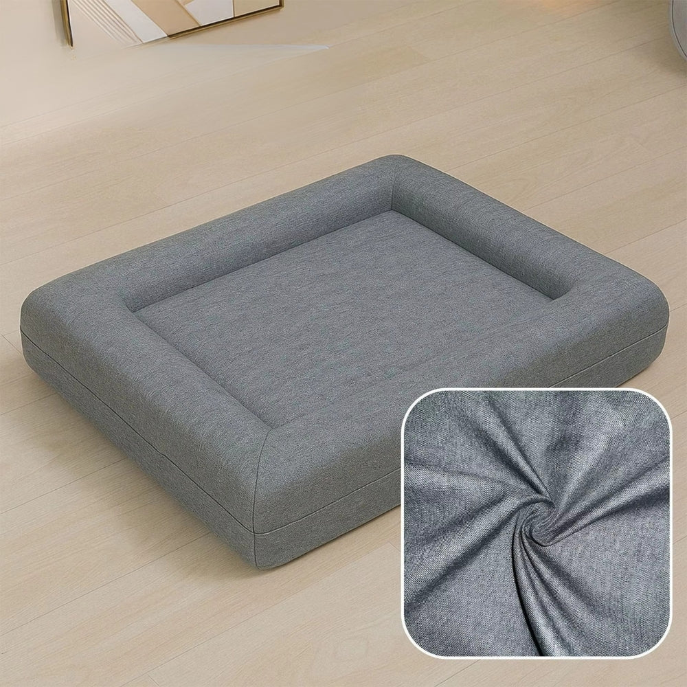 Detachable Four-Season Pet Bed | Rectangular Linen Kennel for Cats & Dogs | Removable Washable Cover | Sponge Filled Pet Nest