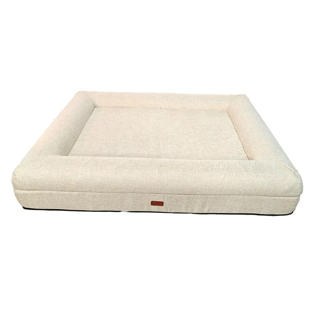 Detachable Four-Season Pet Bed | Rectangular Linen Kennel for Cats & Dogs | Removable Washable Cover | Sponge Filled Pet Nest