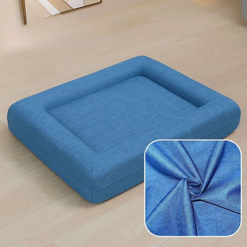 Detachable Four-Season Pet Bed | Rectangular Linen Kennel for Cats & Dogs | Removable Washable Cover | Sponge Filled Pet Nest