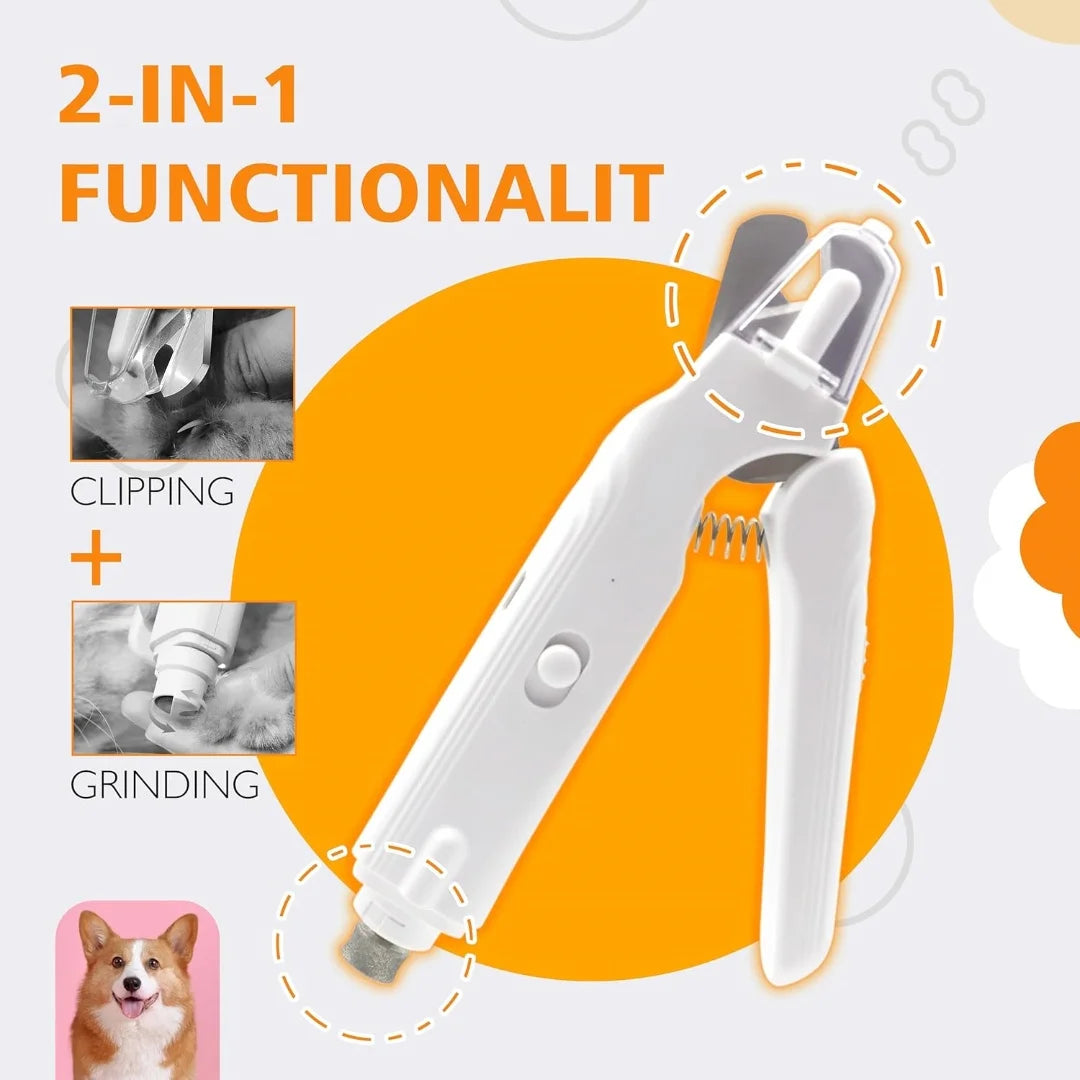 Pet Nail Clippers & Grinder | Quiet Nail Grinder with 2 LED Lights | Stainless Steel Grooming Tool for Dogs & Cats | Pet Nail Care