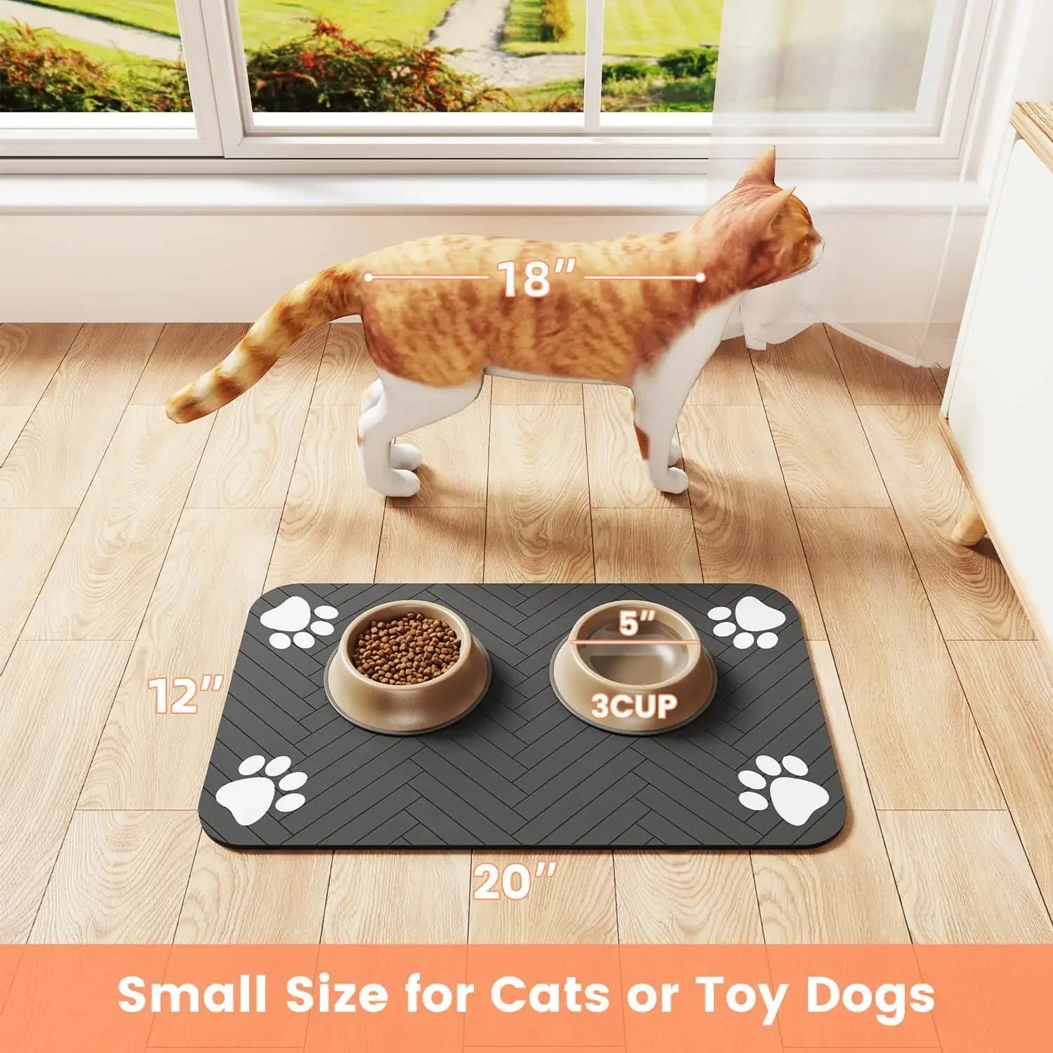 Absorbent Pet Feeding Mat | Waterproof Pet Placemat | Quick-Dry Dog Cat Food Mat | Non-Slip Rubber Backing | Diatom Ooze Material | Pet Feeding Accessory | Multiple Sizes Available