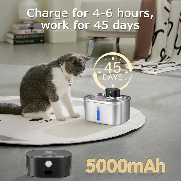 3.2L Stainless Steel Cat Water Fountain | Automatic Pet Drinking Bowl | 5000mAh Battery Powered Water Dispenser | Smart Sensor Cat & Dog Fountain | Quiet Pump Multi-Pet Feeder