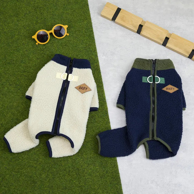 Autumn & Winter Pet Plush Jumpsuit | Four-Legged Dog Teddy Bear Coat | Warm Plaid Winter Coat for Small Dogs & Cats