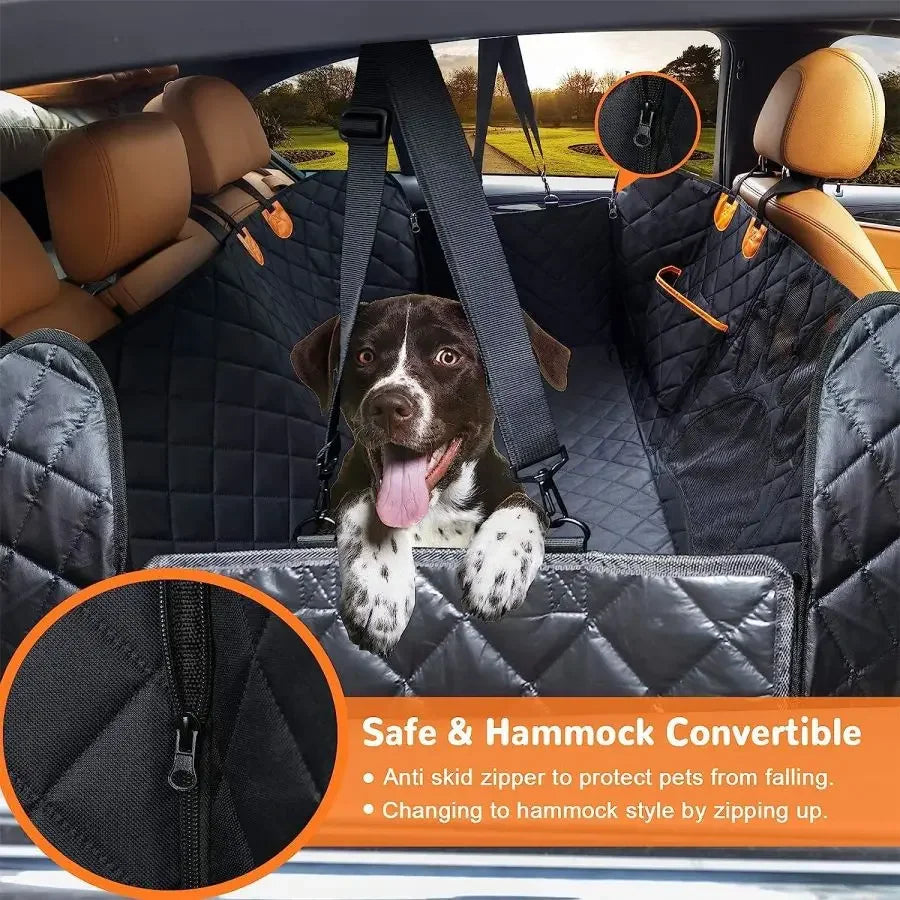 Waterproof Dog Car Seat Cover | Back Seat Hammock Protector | Mesh Window for Visibility | Side Zipper for Easy Access | Car Travel Accessories