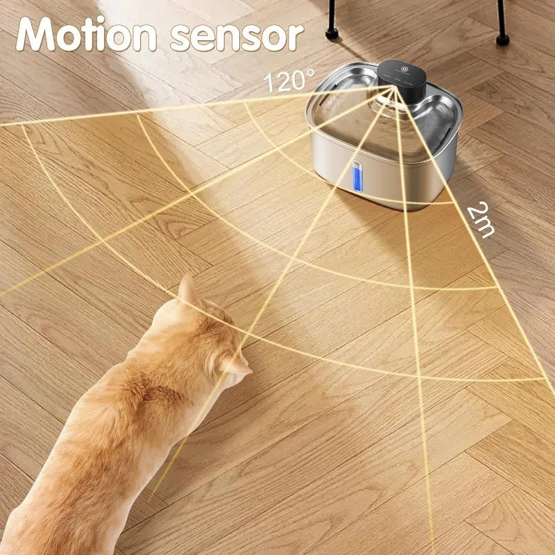 3.2L Stainless Steel Cat Water Fountain | Automatic Pet Drinking Bowl | 5000mAh Battery Powered Water Dispenser | Smart Sensor Cat & Dog Fountain | Quiet Pump Multi-Pet Feeder