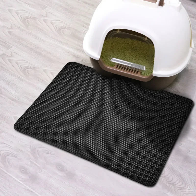 Double-Layer Cat Litter Mat | Waterproof Non-Slip Cat Pad | Washable Litter Box Mat | Plastic PU Cat Mat | Honeycomb Design | Eco-Friendly Cat Cleaning Pad | Cat Accessories with Gift