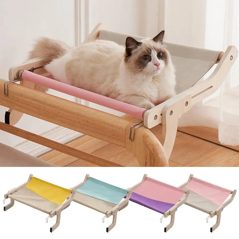 Hanging Cat Hammock | Removable Soft Window Perch for Cats | Strong Load-Bearing Wall Mount Cat Bed | Breathable Fabric | Wooden Design