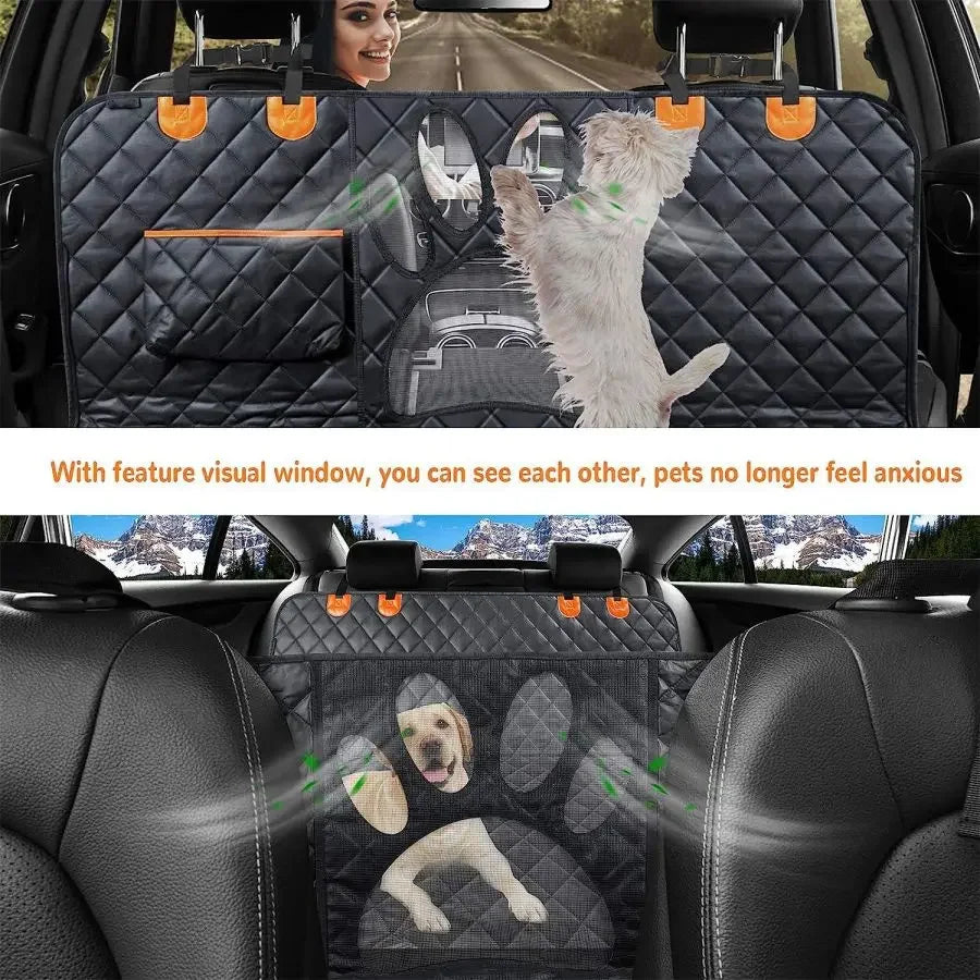 Waterproof Dog Car Seat Cover | Back Seat Hammock Protector | Mesh Window for Visibility | Side Zipper for Easy Access | Car Travel Accessories
