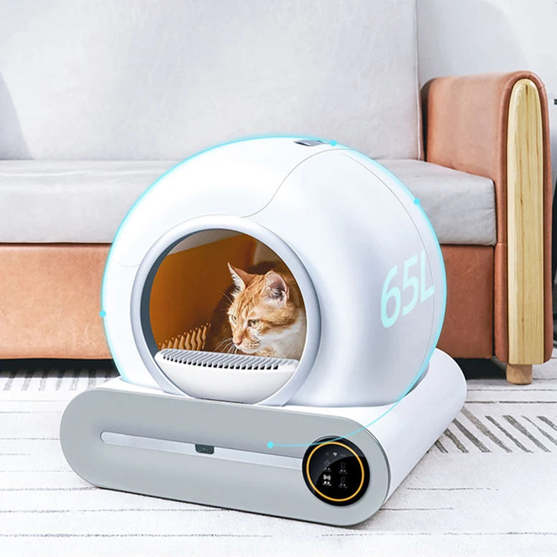 65L Smart Automatic Cat Litter Box | Self-Cleaning Enclosed Cat Toilet | Large Odor Control Litter Tray | Semi-Closed Cat Bathroom | Smart Sensor Cat Box