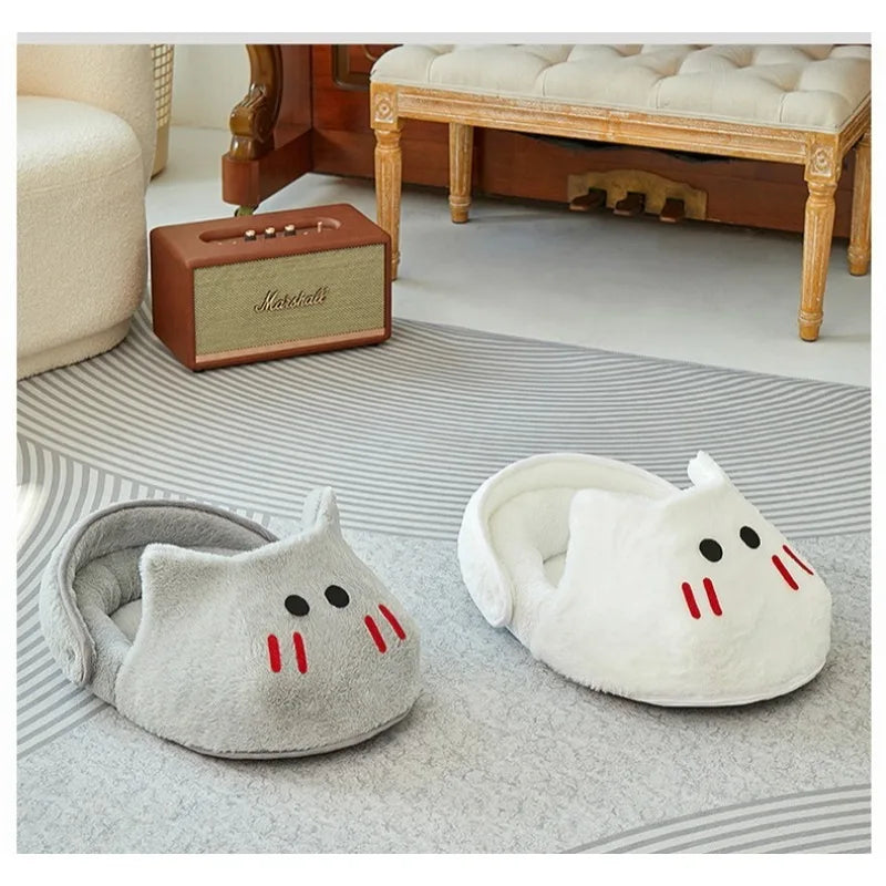 Semi-Enclosed Cat Kennel | Warm Winter Slippers Pet Bed | Breathable Non-Slip Dog & Cat Kennel | All-Season Use | Gray Pet Bed