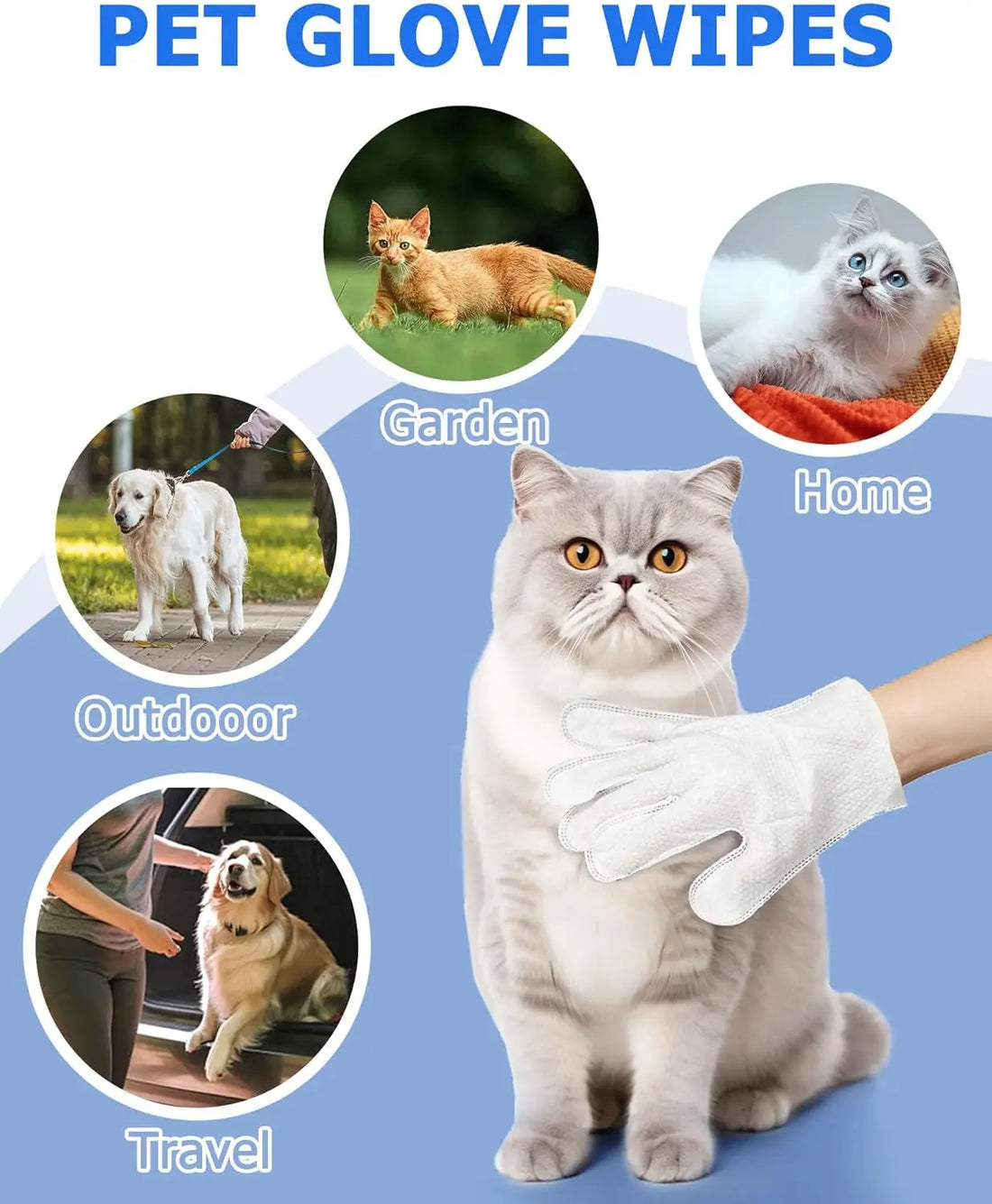 Pet Cleaning Wipes Gloves | Dog and Cat Bathing Wipes | Deodorizing Grooming Wipes for Paws Body and Butt | Daily Pet Hygiene Care