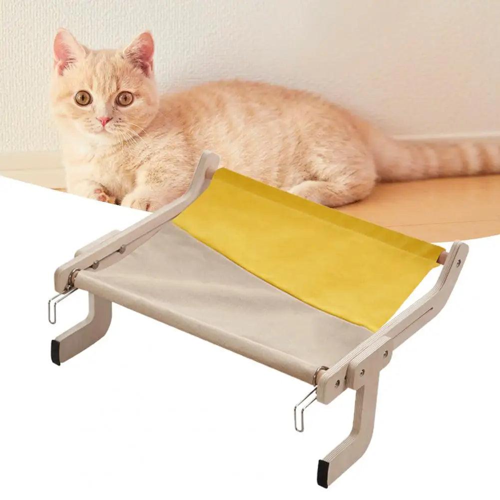 Hanging Cat Hammock | Removable Soft Window Perch for Cats | Strong Load-Bearing Wall Mount Cat Bed | Breathable Fabric | Wooden Design