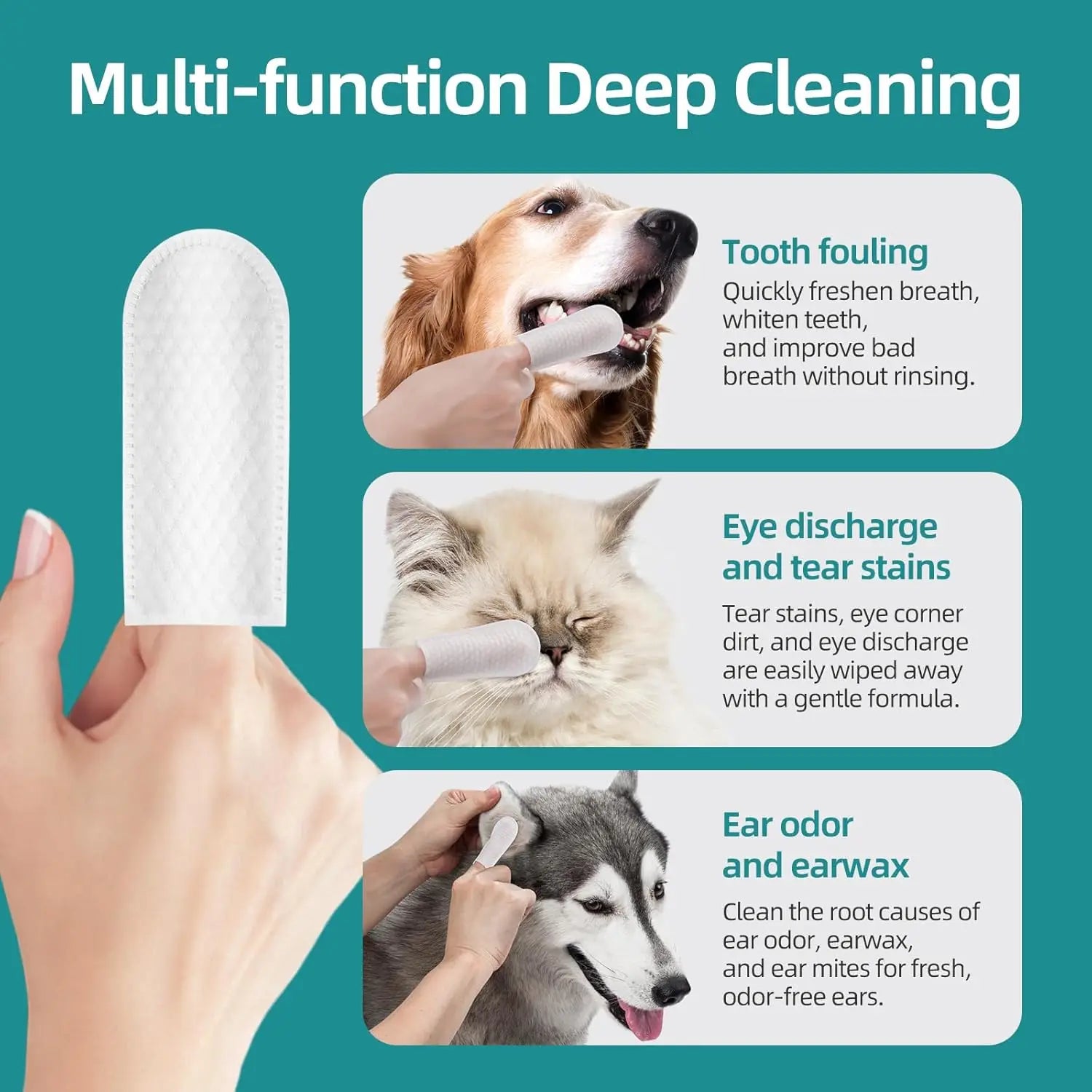 Pet Dental Finger Wipes | Disposable Teeth Cleaning Pads for Dogs & Cats | Freshens Breath | Removes Plaque & Tartar | Gentle Oral Care for Pets