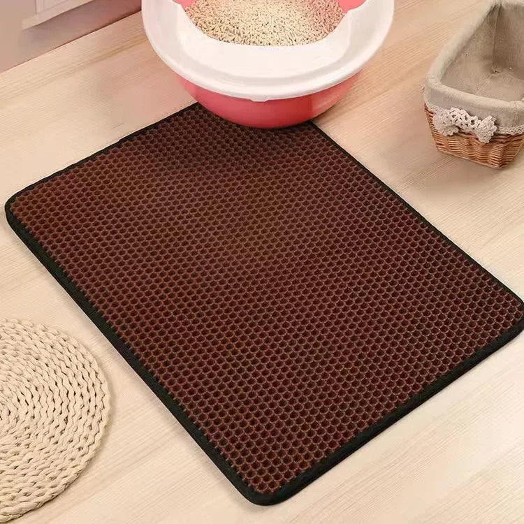 Double-Layer Cat Litter Mat | Waterproof Non-Slip Cat Pad | Washable Litter Box Mat | Plastic PU Cat Mat | Honeycomb Design | Eco-Friendly Cat Cleaning Pad | Cat Accessories with Gift