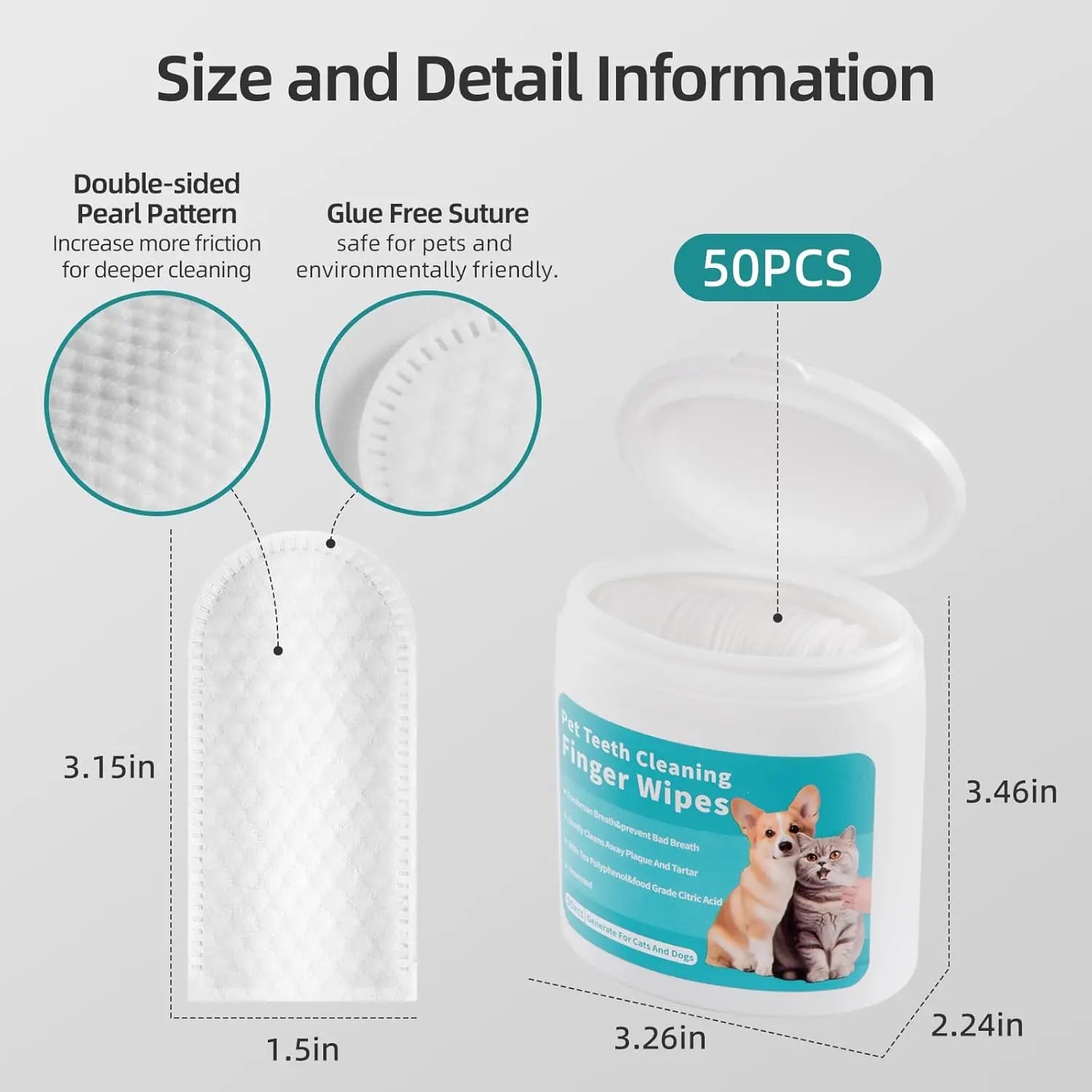 Pet Dental Finger Wipes | Disposable Teeth Cleaning Pads for Dogs & Cats | Freshens Breath | Removes Plaque & Tartar | Gentle Oral Care for Pets