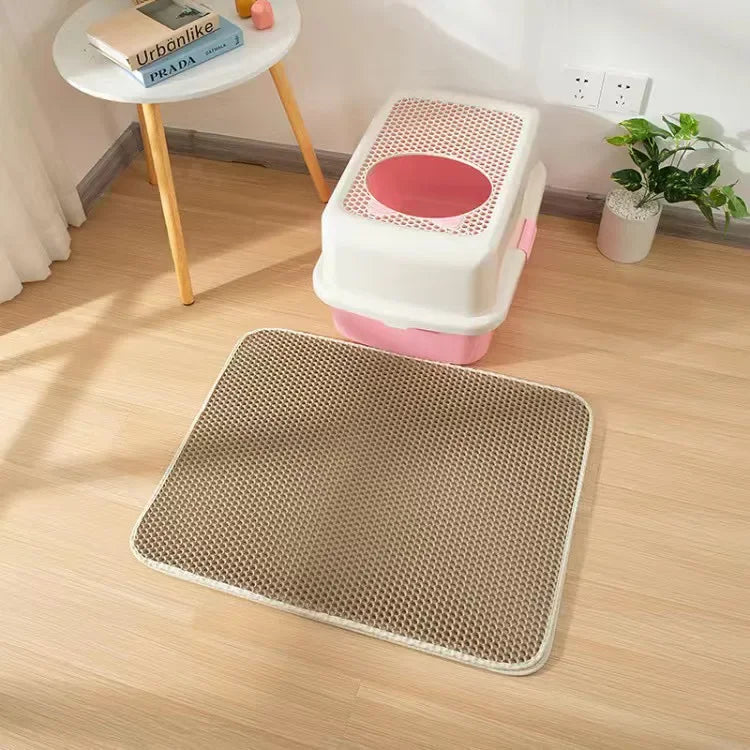 Double-Layer Cat Litter Mat | Waterproof Non-Slip Cat Pad | Washable Litter Box Mat | Plastic PU Cat Mat | Honeycomb Design | Eco-Friendly Cat Cleaning Pad | Cat Accessories with Gift