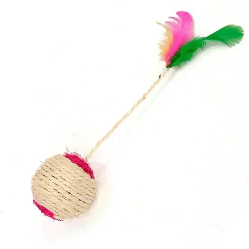 Sisal Rope Ball Cat Toy | Interactive Feather Toy for Kittens & Cats | Scratch Training Woven Ball | Durable Natural Sisal Material