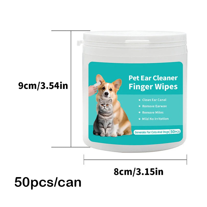 Pet Ear Cleaning Wipes | Dog Cat Ear Care Pads | Ear Mite Removal | Fingertip Cleaning Wipes | Wax and Odor Remover | Pet Grooming Ear Cleaner