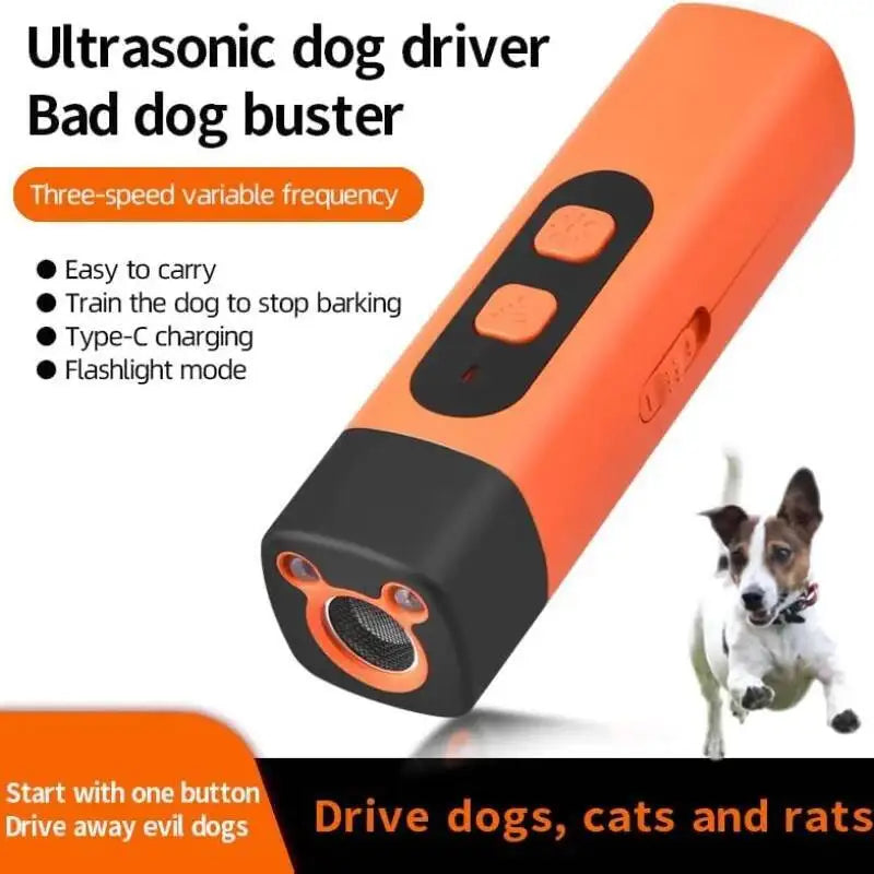 Ultrasonic Anti Bark Device | Dog Repeller with LED Flashlight | Safe Humane Bark Stopper | Plastic Dog & Cat Training Tool