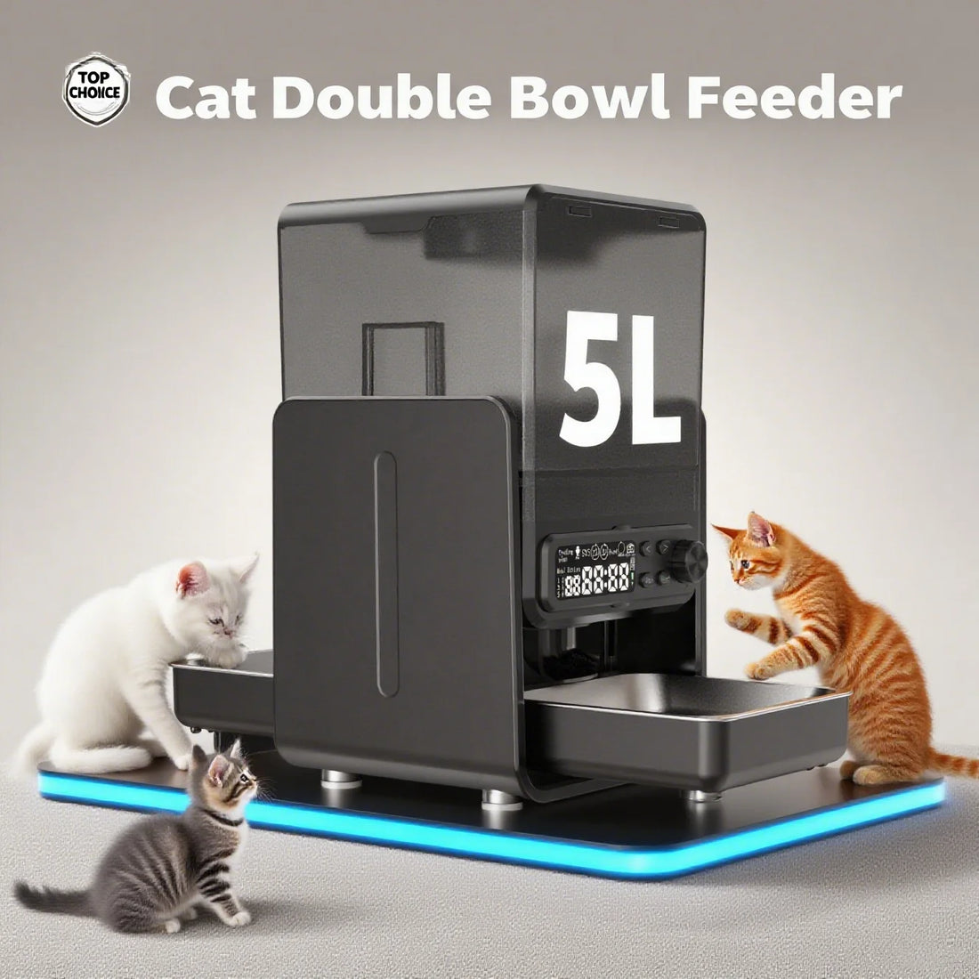 Smart Automatic Pet Feeder | Dual Bowl Timed Dispenser | Adjustable Height Slow Feeding | Stainless Steel Bowls for Cats and Dogs