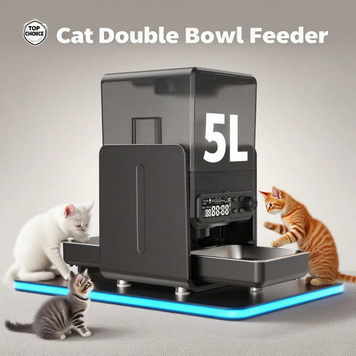 Smart Automatic Pet Feeder | Dual Bowl Timed Dispenser | Adjustable Height Slow Feeding | Stainless Steel Bowls for Cats and Dogs