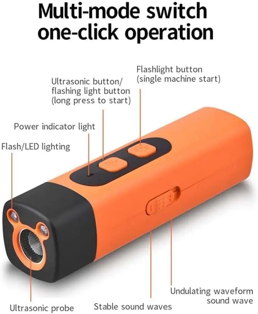 Ultrasonic Anti Bark Device | Dog Repeller with LED Flashlight | Safe Humane Bark Stopper | Plastic Dog & Cat Training Tool