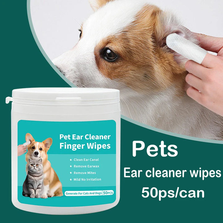 Pet Ear Cleaning Wipes | Dog Cat Ear Care Pads | Ear Mite Removal | Fingertip Cleaning Wipes | Wax and Odor Remover | Pet Grooming Ear Cleaner