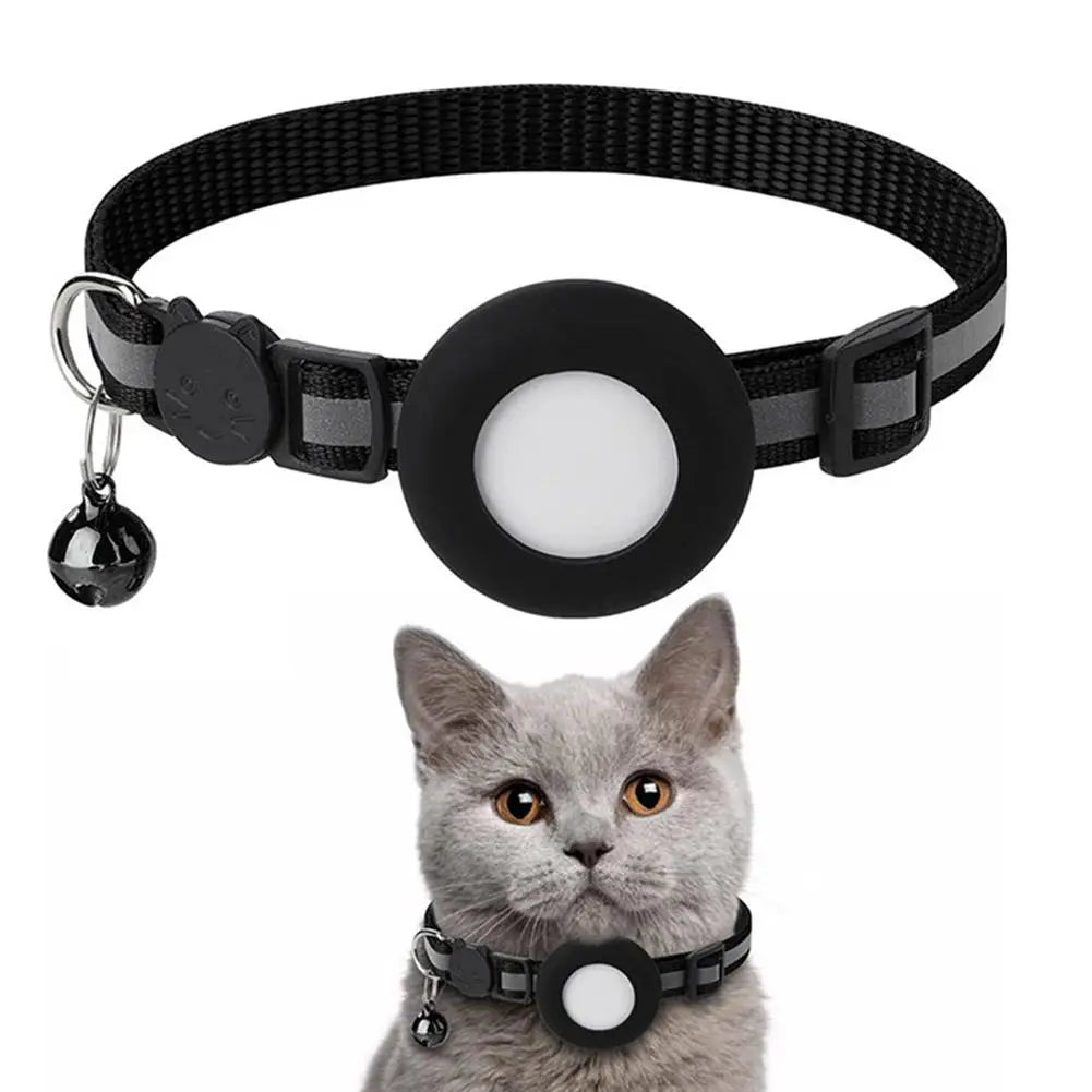 Airtag Case Collar for Cats & Dogs | Reflective Anti-Lost Tracker Collar | With Bell & Lights | Durable Nylon Pet Accessories