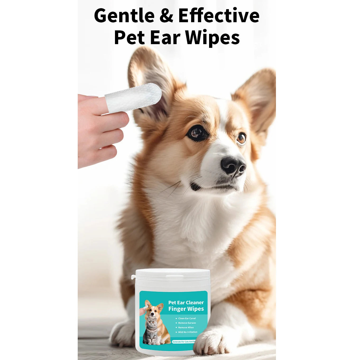 Pet Ear Cleaning Wipes | Dog Cat Ear Care Pads | Ear Mite Removal | Fingertip Cleaning Wipes | Wax and Odor Remover | Pet Grooming Ear Cleaner