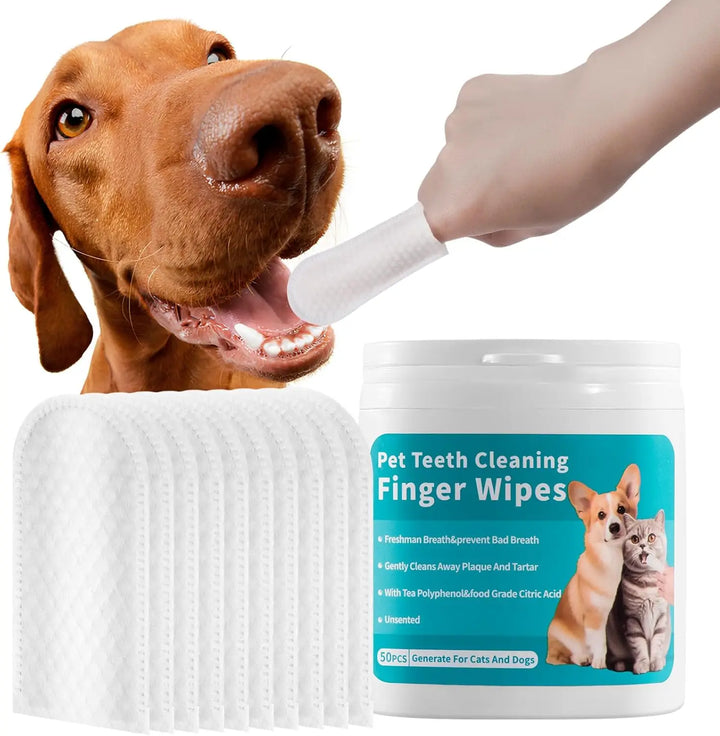 Pet Dental Finger Wipes | Disposable Teeth Cleaning Pads for Dogs & Cats | Freshens Breath | Removes Plaque & Tartar | Gentle Oral Care for Pets