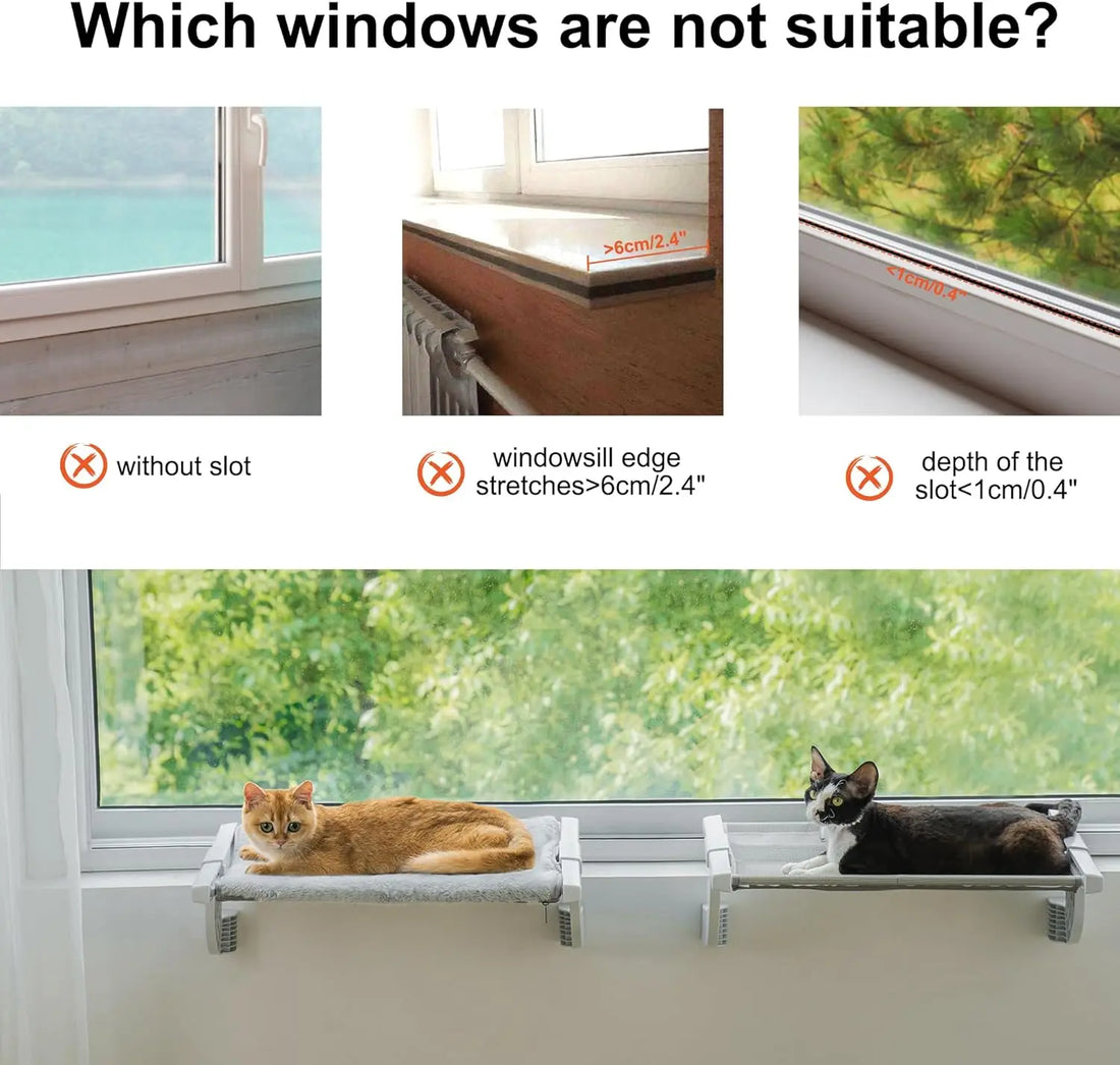 Adjustable Cat Window Bed | Large 55×35 cm Cat Hammock | 2-Sided Cushion | Holds up to 18 kg | PVC Sturdy Cat Window Seat