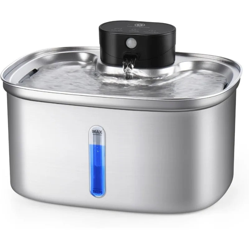 3.2L Stainless Steel Cat Water Fountain | Automatic Pet Drinking Bowl | 5000mAh Battery Powered Water Dispenser | Smart Sensor Cat & Dog Fountain | Quiet Pump Multi-Pet Feeder