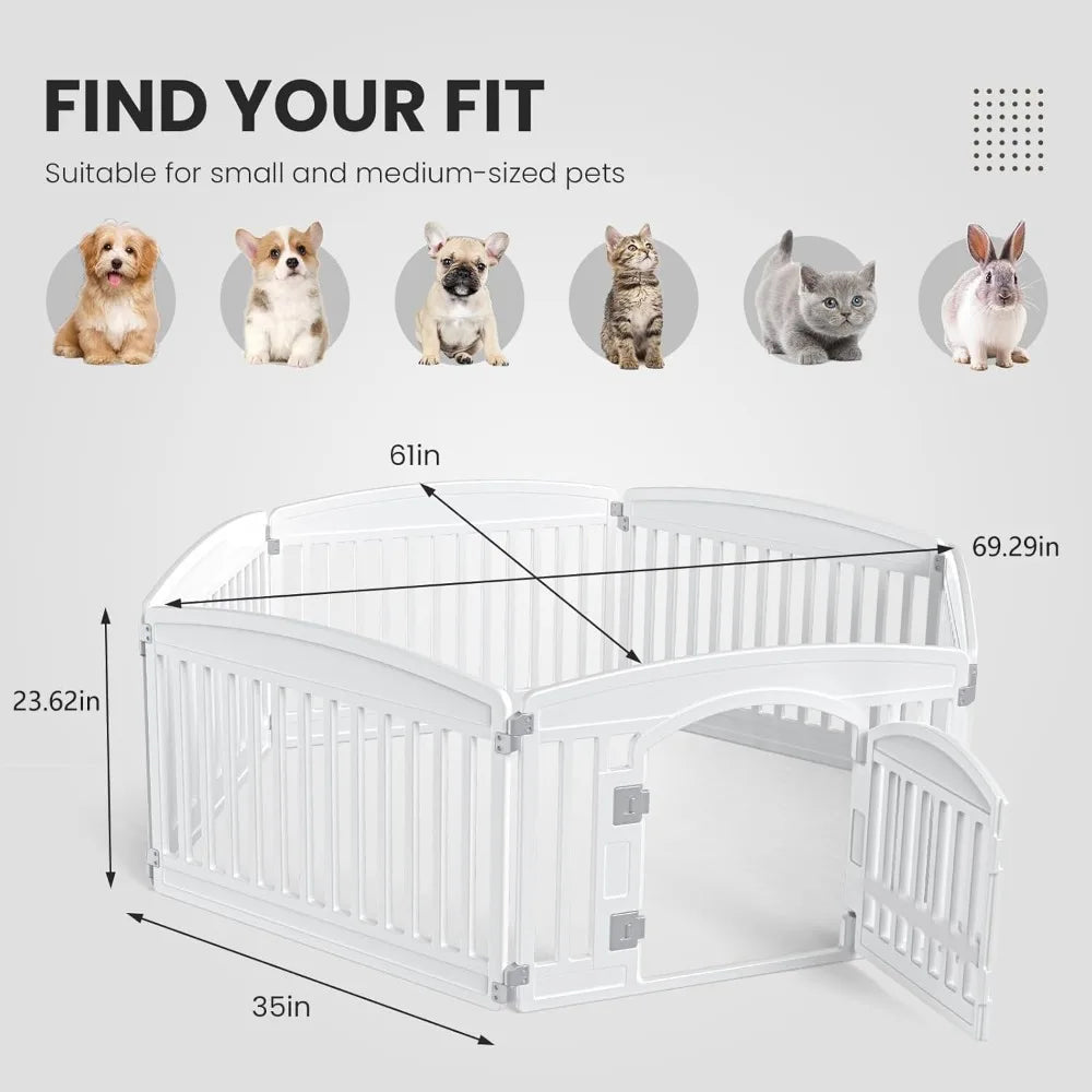 Expandable Dog Playpen | Indoor Outdoor Portable Pet Fence | 6 Panel Plastic Play Yard for Medium Dogs | Secure Sliding Lock Door