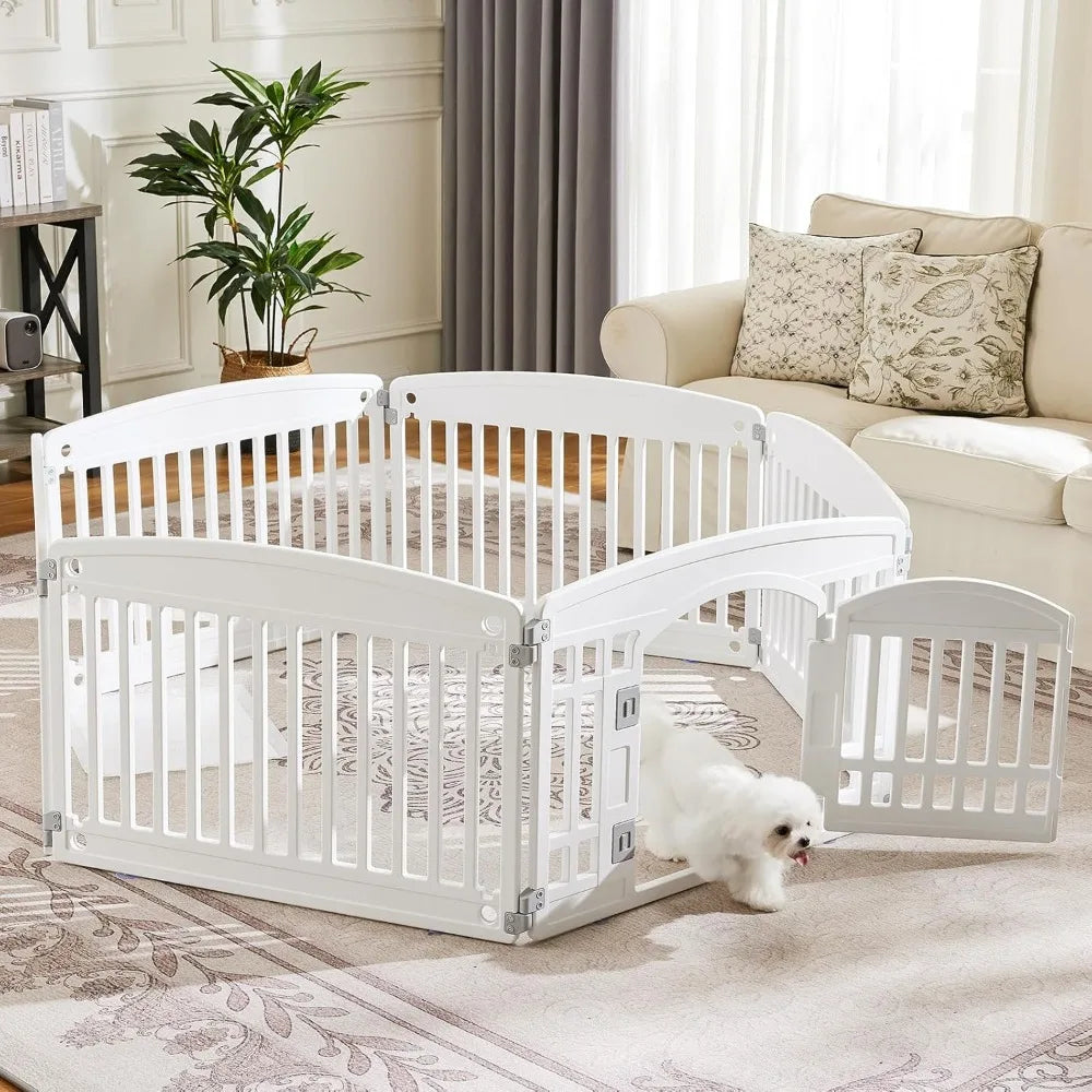 Expandable Dog Playpen | Indoor Outdoor Portable Pet Fence | 6 Panel Plastic Play Yard for Medium Dogs | Secure Sliding Lock Door