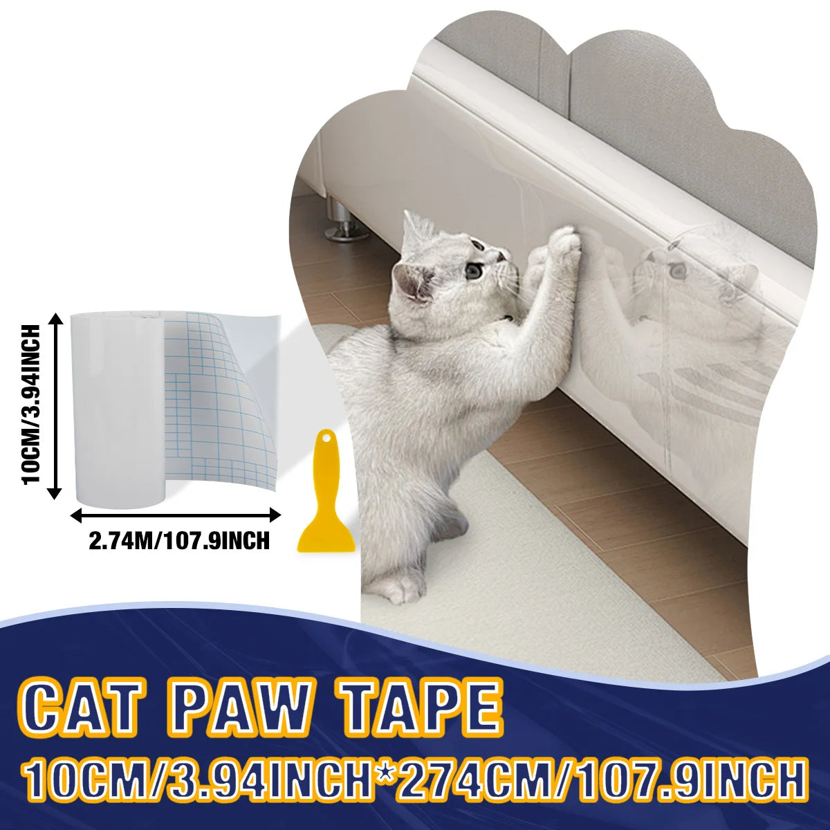 Cat Scratch Deterrent Tape | Transparent Self-Adhesive Furniture Protectors | Pet Training Tape for Sofa & Furniture | Easy to Apply