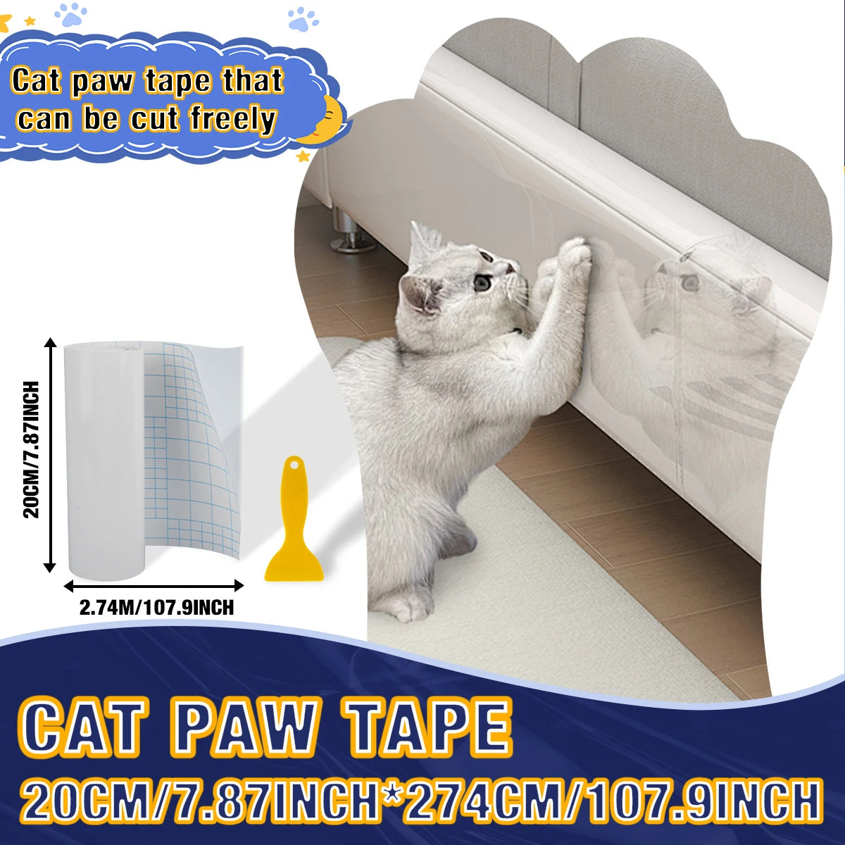 Cat Scratch Deterrent Tape | Transparent Self-Adhesive Furniture Protectors | Pet Training Tape for Sofa & Furniture | Easy to Apply