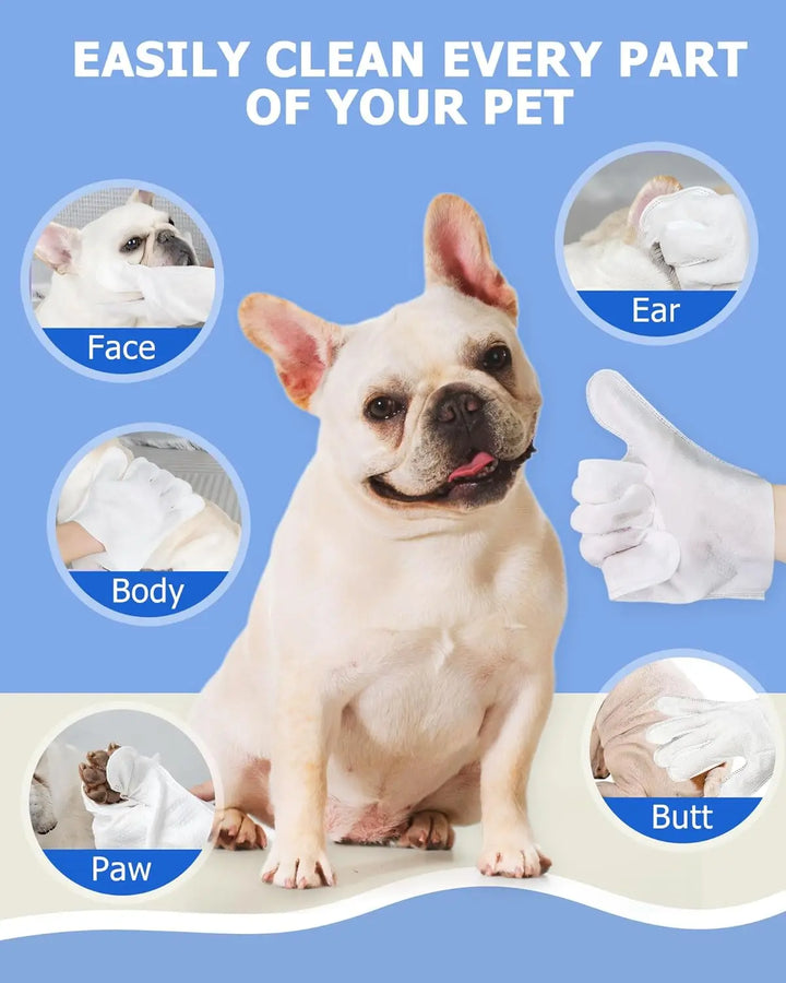 Pet Cleaning Wipes Gloves | Dog and Cat Bathing Wipes | Deodorizing Grooming Wipes for Paws Body and Butt | Daily Pet Hygiene Care