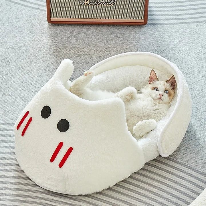 Semi-Enclosed Cat Kennel | Warm Winter Slippers Pet Bed | Breathable Non-Slip Dog & Cat Kennel | All-Season Use | Gray Pet Bed