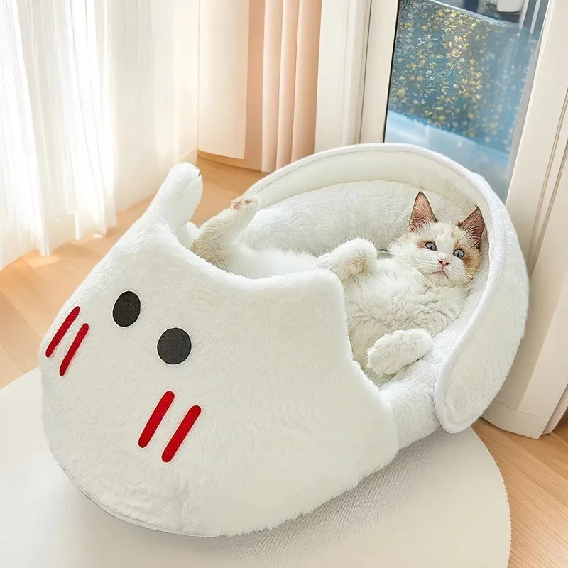 Semi-Enclosed Cat Kennel | Warm Winter Slippers Pet Bed | Breathable Non-Slip Dog & Cat Kennel | All-Season Use | Gray Pet Bed