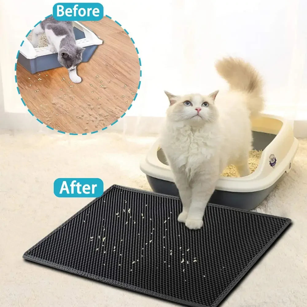 Double-Layer Cat Litter Mat | Waterproof Non-Slip Cat Pad | Washable Litter Box Mat | Plastic PU Cat Mat | Honeycomb Design | Eco-Friendly Cat Cleaning Pad | Cat Accessories with Gift