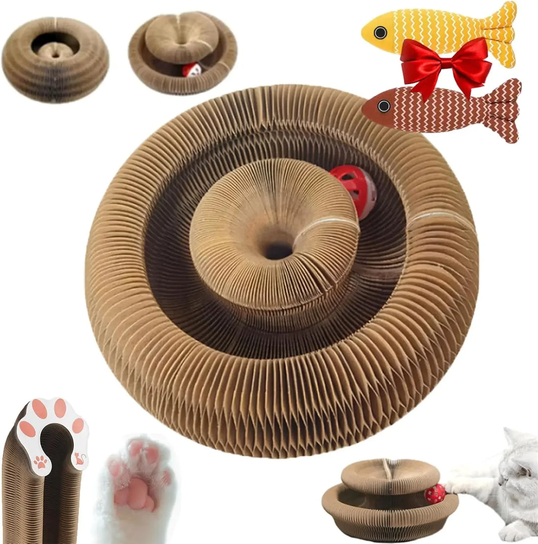Cat Scratch Board Toy with Bell | Foldable Accordion Cat Scratcher | Recyclable Corrugated Paper Cat Toy | Interactive Climbing Frame for Kittens | Cat Furniture Protector