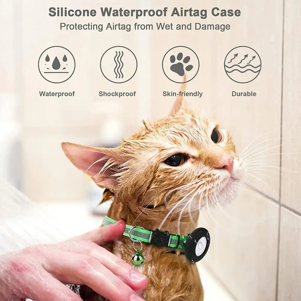 Airtag Case Collar for Cats & Dogs | Reflective Anti-Lost Tracker Collar | With Bell & Lights | Durable Nylon Pet Accessories